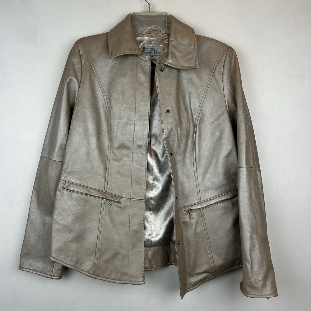 Metallic Leather Jacket Womens XS Bradley Bayou Champagne Old Money